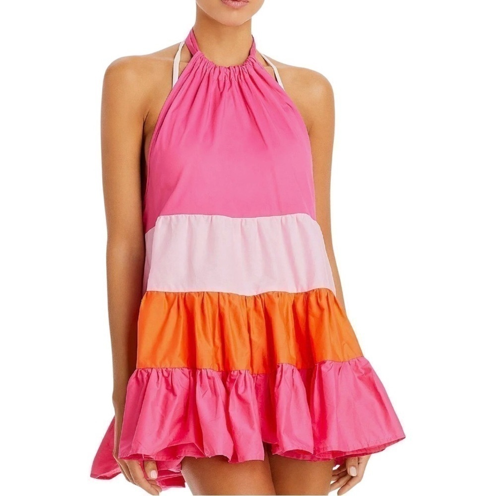 NWT SOLID & STRIPED Brianna Colorblock Halter Cover-up Dress Pink Tangerine XL